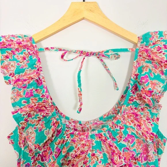 J Crew Womens Floral Paisley Ruffle Tiered Midi Sundress Green Pink 4 - Picture 9 of 10